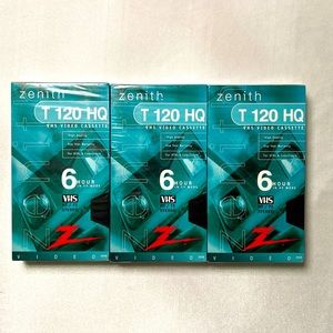 Vintage Zenith VHS Video Cassette T120 HQ 6 Hour 3 piece lot NOS Factory Sealed